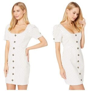 Bardot Spot Cream Polka Dotted Linen Blend Button Mini dress Size L